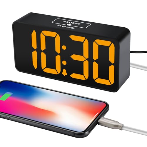 DreamSky Small Digital Alarm Clock for Bedroom with Large Big Numbers - color: Black Case Amber Digits