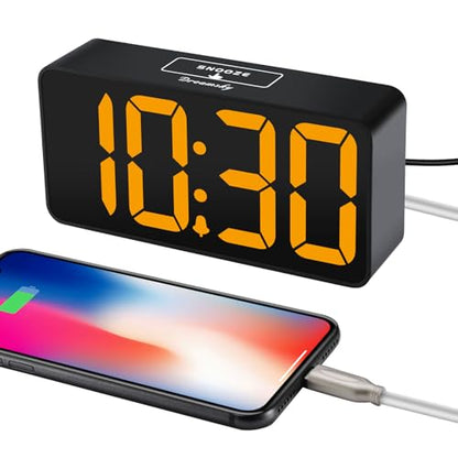 DreamSky Small Digital Alarm Clock for Bedroom with Large Big Numbers - color: Black Case Amber Digits