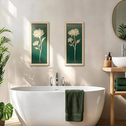 KOYILTD 2pcs 3D Green Wall Art Floral Wall Decor Boho Framed Bathroom Art - style: 2huahuilvqiang-Boho