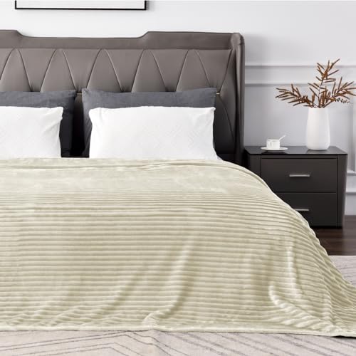 BEDELITE 3D Ribbed Jacquard Beige Blankets Queen Size for Bed, 90x90 Inch - color: Beige, size: Queen(90"x90")