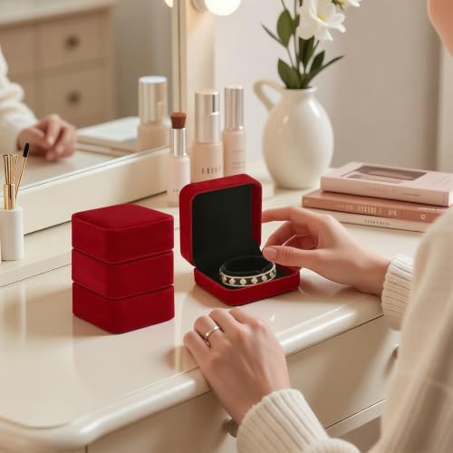 KUKUVR 4 Pcs Velvet Bracelet Gift Box, Jewelry Storage Holder Case for Bangle Anklet beaded bracelet Birthday Anniversary, Gift for Women (Red) - color: Red