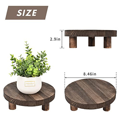 Yangbaga 2pcs Wooden Stool Display Stand, 8.46IN Round Plant Stand Wood-Flower Pot Supports Plant for Indoor Outdoor Home, GardenPatio Decorative