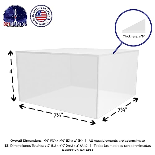 Acrylic Display Box Countertop Showcase Bin 7" x 7" x 4" Frosted Merchandise Storage with Open Bottom No Lid Square Flippable Cubby for Retail Stores and Expos by Marketing Holders - size: 7.25" x 7.25" x 4" Frosted