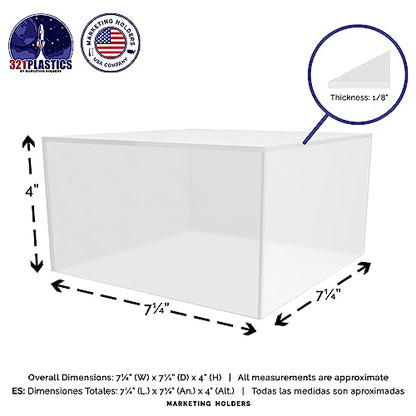 Acrylic Display Box Countertop Showcase Bin 7" x 7" x 4" Frosted Merchandise Storage with Open Bottom No Lid Square Flippable Cubby for Retail Stores and Expos by Marketing Holders - size: 7.25" x 7.25" x 4" Frosted