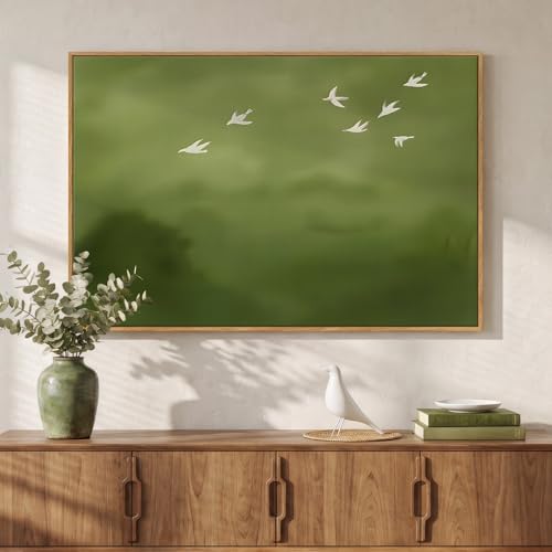 Framed Green Abstract Wall Art Decor for Living Room, 24x36 In - color: Green-J, size: 36"L x 24"W