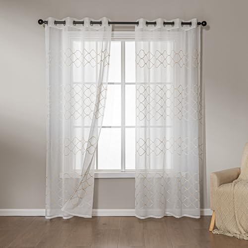 Amazon Basics 2-Piece Embroidery Sheer Curtain Set, Light Filtering Hollow Drapes for Living Room and Bedroom, 52" W × 84" L, White Scale - color: White Scale, size: 52"W x 84"L (Pack of 2)