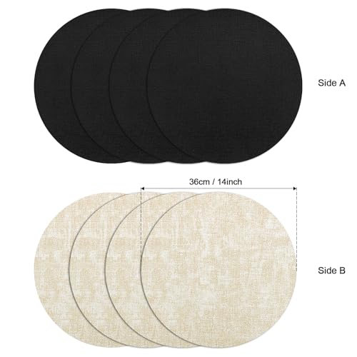 Myir JUN 14" Round Placemats Set of 4, Reversible Dual-Color Place Mats - color: Cream-white Black