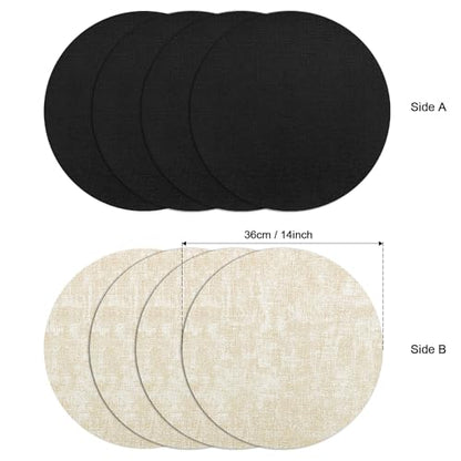 Myir JUN 14" Round Placemats Set of 4, Reversible Dual-Color Place Mats - color: Cream-white Black