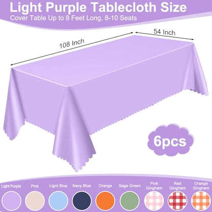 NatNarr 6 Pack Light Purple Tablecloths, Plastic Lavender Table Cloths - color: Light Purple, size: 6 Pack