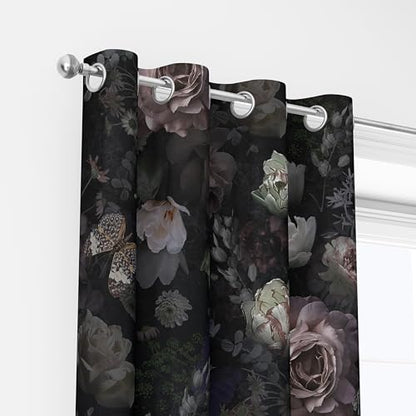 Gothic Black Pink Floral Blackout Curtains 2 Panels 52Wx96L Inch - color: Black&pink, size: 52"W x 96"L (Pack of 2)
