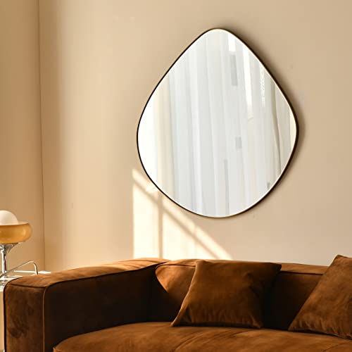 Asymmetrical Wall Mirror Matel Brass Framed Wall Mirror for Living Room Bedroom Bathroom Entryway Wall Decor 23.6" L x 23.6" W ELE-004G - color: Brass, size: 23.6"L x 23.6"W