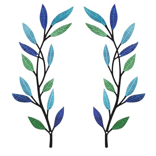 AHYS Metal Tree Leaf Wall Decor 2 PCS Rustic Vine Branch Leaf Wall Art for Living Room Bedroom Bathroom Decorations - Bright Color - color: Bright Color