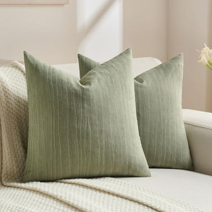 FUTEI Pack of 2 Chenille Striped Throw Pillow Covers 16x16 Inch,Sage Green - color: Sage Green, size: 16" x 16" (Pack of 2)