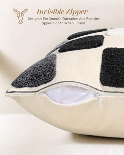 Embroidered Throw Pillow Cover 18x18 Inch, Black White Checkered - color: Black White Gray Checkered, size: 18" x 18" (Pack of 1)