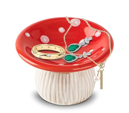 Mushroom Ceramic Jewelry Ring Holder Dish 2-Piece Ring Trinket Storage Jar