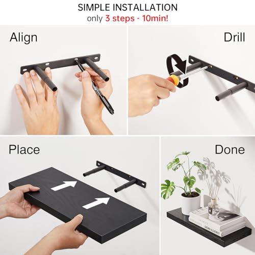 BAYKA Black Floating Shelves 15.7in, Set of 3, Wall Mount Rustic Wood Shelf - color: A. Black - Universal Classic Style, size: 15.7inches
