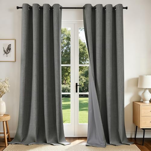 Joydeco Blackout Curtains 95 Inches Long 2 Panels Burg, Room Darkening Curtains for Bedroom, 100% Black Out Textured Thermal Drapes Privacy Protection 2 Panels Set(W52 x L95 Inch, Grey) - color: Dark Grey, size: 52"W x 96"L (Pack of 2)