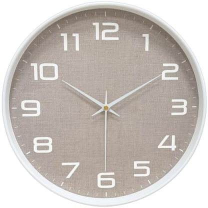 8 Inch Modern Wall Clocks Battery Operated - Silent Non Ticking Quartz Analog Clock with Large Numbers Burlap Texture, Digital Wall Clock for Bedroom Living Room Kitchen Office Gym, White - color: White Brown, size: 8 Inch