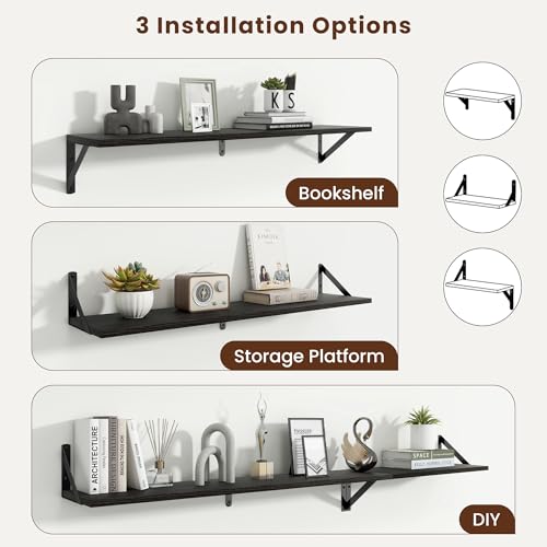 Axeman 36 Inch Floating Shelves, 8 Inch Deep Black Wall Shelves Set of 2 - color: Black, size: 36 Inch