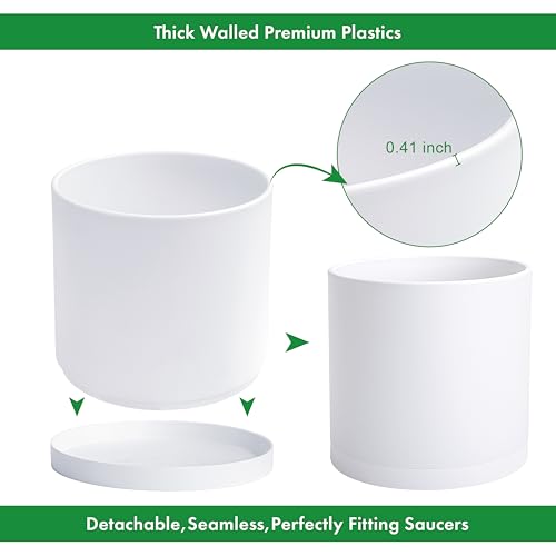 D'vine Dev Plastic Planter Pot with Saucer, 14 in, White, 74-X-A-4 - color: Matte White, size: 14 Inch