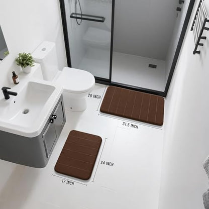 Yimobra Memory Foam Bathroom Mat Set, 31.5 x 20 & 24 x 17 in, Brown - color: Brown, size: 31.5x20+24x17 Inch