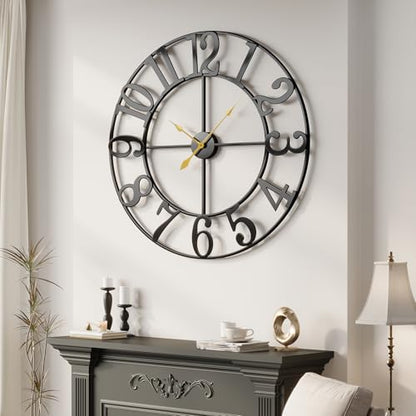 Cuspin Extra Large Wall Clock 40 Inch Black Metal Clock for Living Room - color: Black Arabic Number, size: 40 Inch