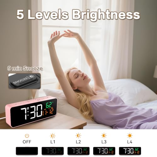 Netzu 3-in-1 Digital Clocks for Living Room, Small & Compact Alarm Clock - color: Pink