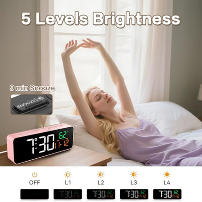 Netzu 3-in-1 Digital Clocks for Living Room, Small & Compact Alarm Clock - color: Pink