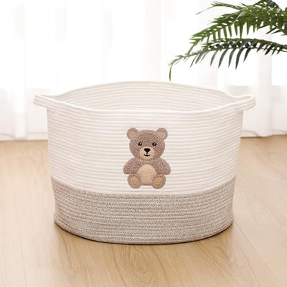 LemonRoad Large Woven Bear Basket, Cotton Rope, Funny Bear, Brown - color: Brown, size: Cotton Rope, style: Funny Bear