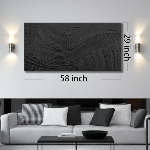 Hand-Painted Minimalist Abstract Black Wall Art for Living Room 58"x29" - color: B&W, size: 58"L x 29"W