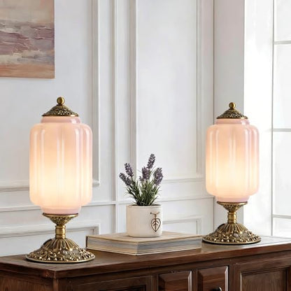 Milk Glass Table Lamp, Touch Control with USB Charging Port Vintage Bedside Desk Lamp Stepless Dimming for Bedroom Living Room Nightstand Led Bulbs Included （Purple）