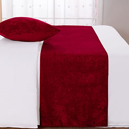 AMBERIS Bed Runner Red, Chenille Soft No Fading Modern Bed Scarf (Pillowcases Sold Separately) - color: Red, size: 5'11" x 1'8" (for 1.2m Bed)