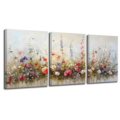 SERIMINO Large Misty Floral Wall Art, Farmhouse Botanical Canvas Painting - color: Flowers-1, size: 28"L x 20"W