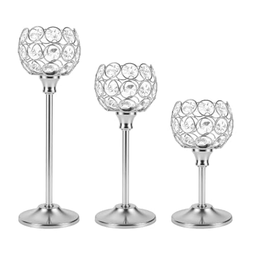 Crystal Candle Holders Silver Vintage Hollow Ball Candle Stand 3PCS - color: Silver