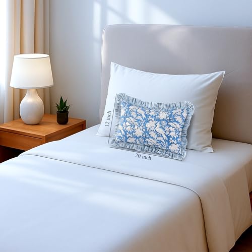 CPC Blue Sapphire Block Print Ruffle Sham Pillow Cover 12x20 Inch Pack of 1 - color: Blue Sapphire, size: 20" x 12" (Pack of 1)