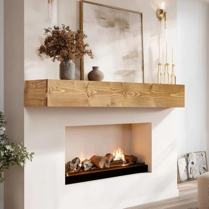 48x8x5in Pine Wood Fireplace Mantel Shelf, Natural Wood - color: Natural Wood, size: 48x5x8-hollow