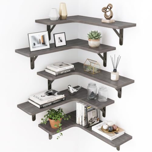 Fixwal Conner Shelves Wall Mounted for Decor, Weathered Grey Set of 5 - color: 7-weathered Gray
