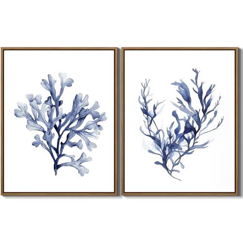 Watercolor Sea Coral Wall Art Set of 2 Navy Blue Corals Wall Decor, 11"x14" - color: Ocean Coral, size: 14"L x 11"W