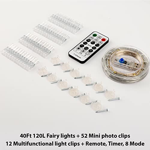 HXWEIYE 120LEDs Photo Clips String Light, 40Ft USB, Remote, 8 Modes & Timer - color: Warm White, size: 40 Feet, 120 LEDs, USB Powered, 8 Modes