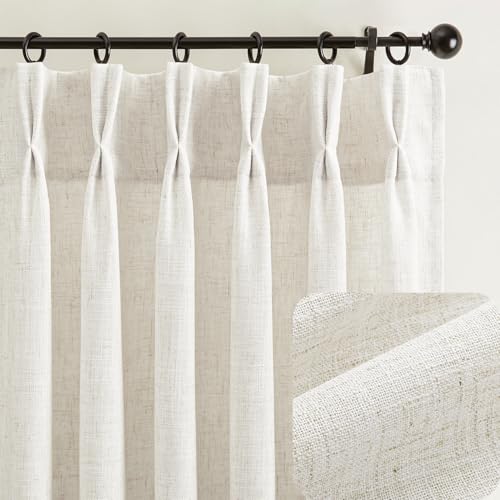 Pinch Pleat Cafe Curtains 45 inch Length Linen Pinch Pleat Curtain for Kitchen Thick Linen Cottage Core Sheer Curtain Light Filtering Privacy for Kitchen/Cafe Small Window Back Tab Drape - color: Natural Linen, size: 40"W x 45"L (Pack of 2)