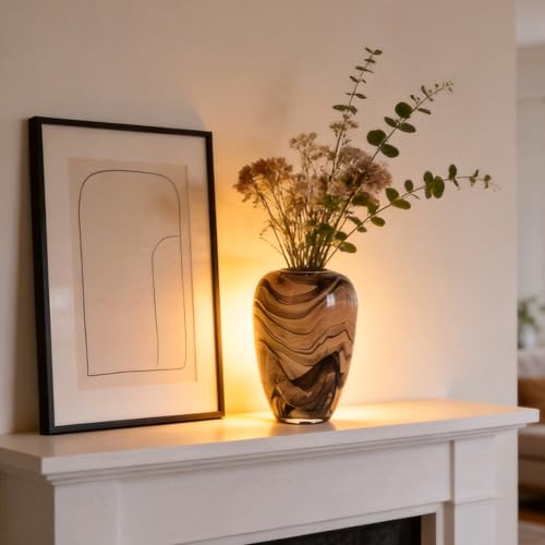 Hand Blown Glass Vase Decorative Flower Vase for Home Decor Living Room Bedroom Office Centerpiece Tabletop Display Modern Art Glass Decor Wide Mouth Design (Quicksand Vase - S) - size: Quicksand Vase - S