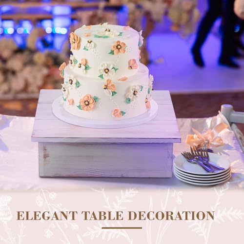Lallisa Wooden Cake Stand Square Rustic Display Riser for Weddings,White - color: distressed white