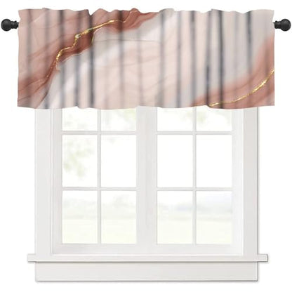 Pink Marble Window Valance, Modern Abstract Marble Luxury Gold Elegant Luxury Texture Print Blackout Short Window Treatment for Girls Bedroom Living Room Cafe, 54x18inch - color: Marble-21