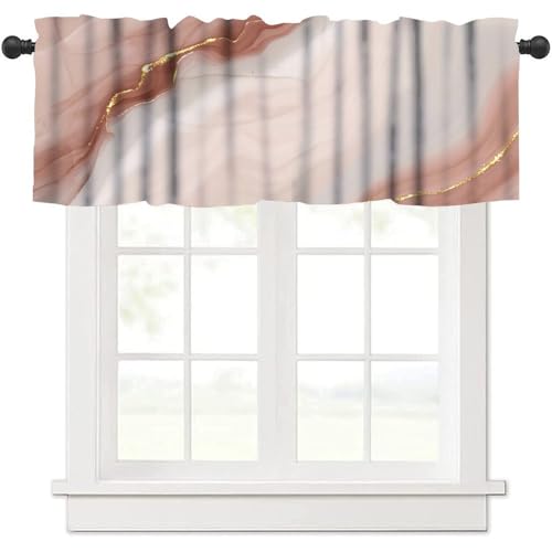 Pink Marble Window Valance, Modern Abstract Marble Luxury Gold Elegant Luxury Texture Print Blackout Short Window Treatment for Girls Bedroom Living Room Cafe, 54x18inch - color: Marble-21