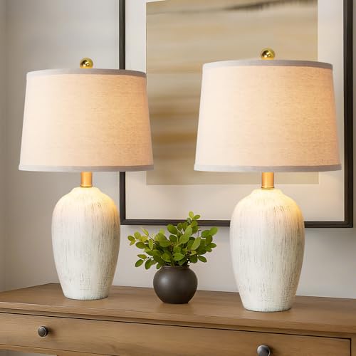 AIEAMPDO 21'' Set of 2 Rustic Ceramic Small Table Lamps for Bedroom - color: Antique White