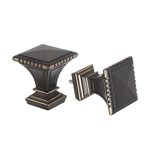Ivilon Decorative Window Curtain Rod - Carved Square Finials, 1 1/8 in Rod, 48 to 86 in. Antique Black - color: Antique Black, size: 48 to 86 in.