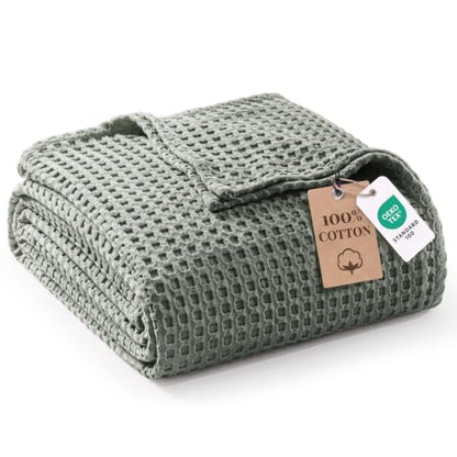 Exclusivo Mezcla 100% Cotton Blanket Full Size for Bed, Celadon - color: Celadon, size: Full (80" x 90")