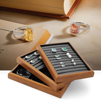 Oirlv Black Wood Jewelry Ring Display Tray - color: Black, size: 5 slot