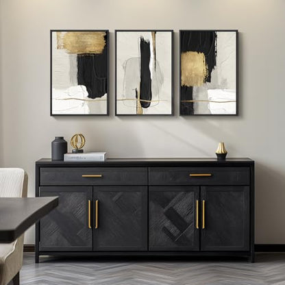 Framed Black and White Abstract Wall Art Set, 3 Piece Modern Canvas Prints - color: Block, size: 16" W x 24" H x 3Pcs
