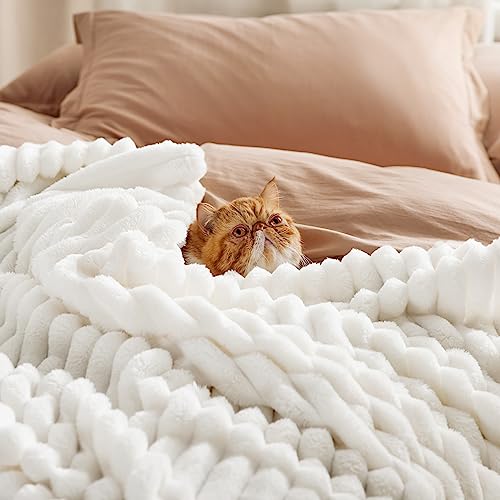 Bedsure Soft Cozy King Size Fleece Blankets for Bed Off White 108"x90" - color: Off White, size: King